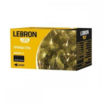 LED гірлянда LEBRON сітка 1,5х1,5м, 120LED, жовта, IP20  316659 купити в Україні