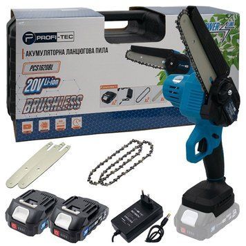 Пила ланцюгова акум. 20В PCS1620BL 2х2Ah, PROFI-TEC  174799 купити в Україні