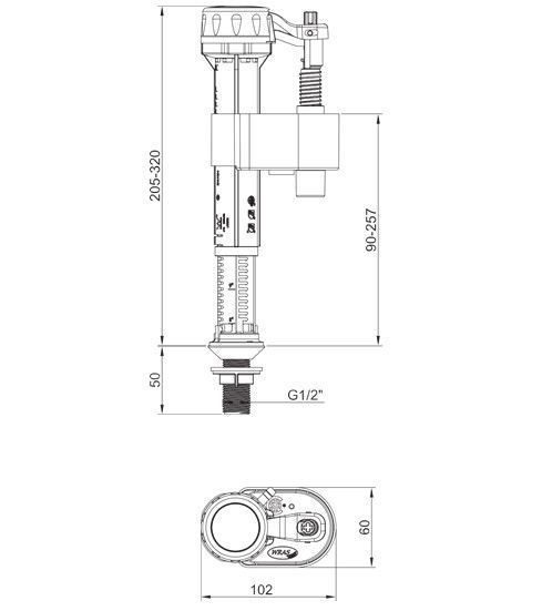 Арматура НАПОВНЮВАЛЬНА KOER KT-0103-1/2" з НИЖНІМ підведенням та латунним різьбленням 1/2" (KR5331)  261771 купити в Україні