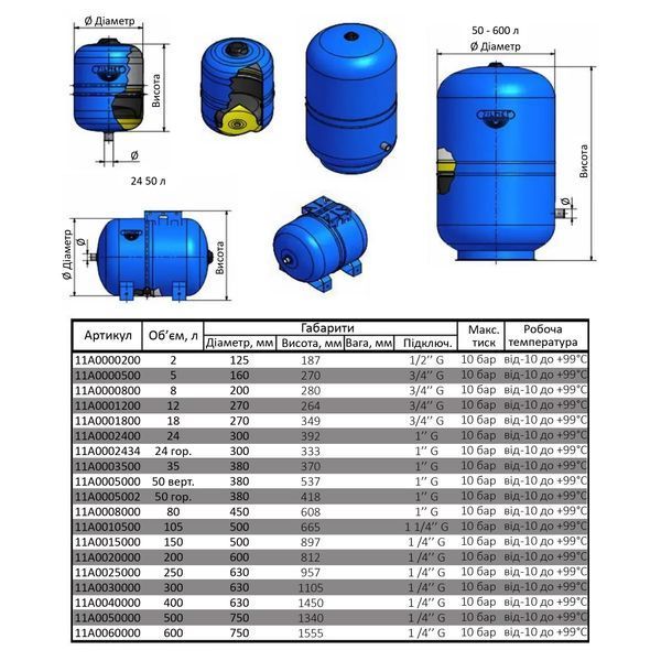 Гідроакумулятор з фіксованою мембраною 105 л Zilmet HYDRO-pro 10bar ( 11A0010500 )  237517 купити в Україні