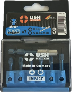 Набір насадок викруткових Blueshock USH: 1/4", PZ2-3; T20-25-30-40, магнітний тримач, 7 елем.  312973 купити в Україні