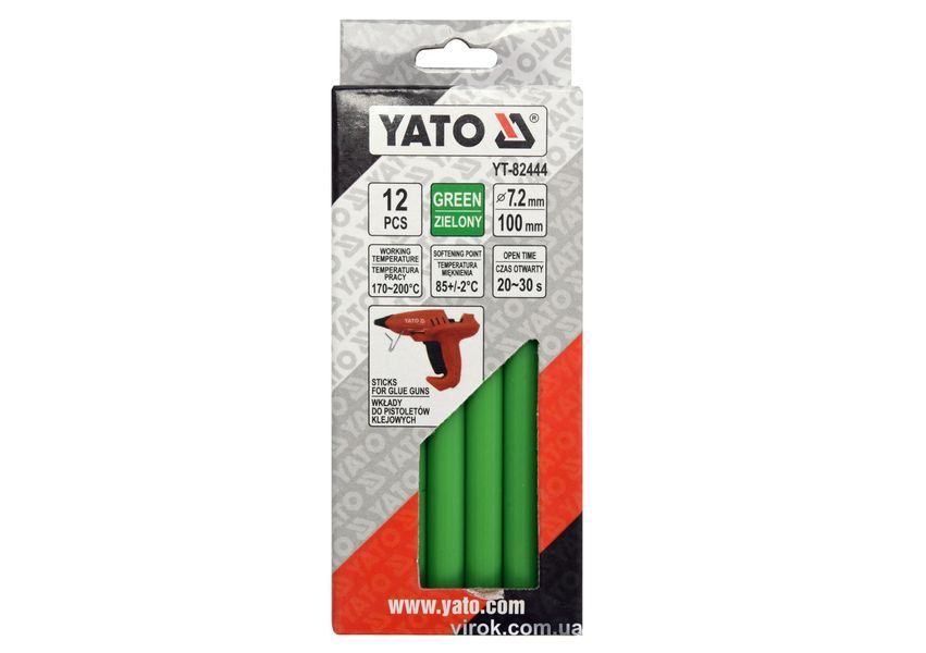 Стержні клейові зелені YATO 7.2 х 100 мм 12 шт  503989 купити в Україні