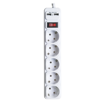 Мережевий фільтр-подовжувач з/з, 5 гнізд, 2 USB, 3м, ПВС 3х1, з вимикачем, MARSO  470790 купити в Україні