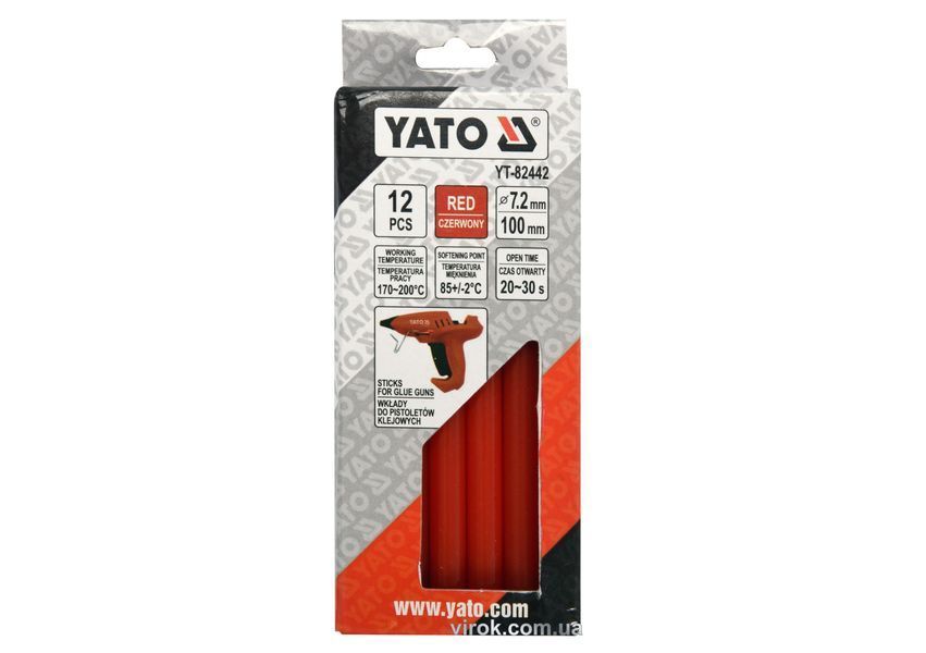 Стержні клейові червоні YATO 7.2 х 100 мм 12 шт  503992 купити в Україні