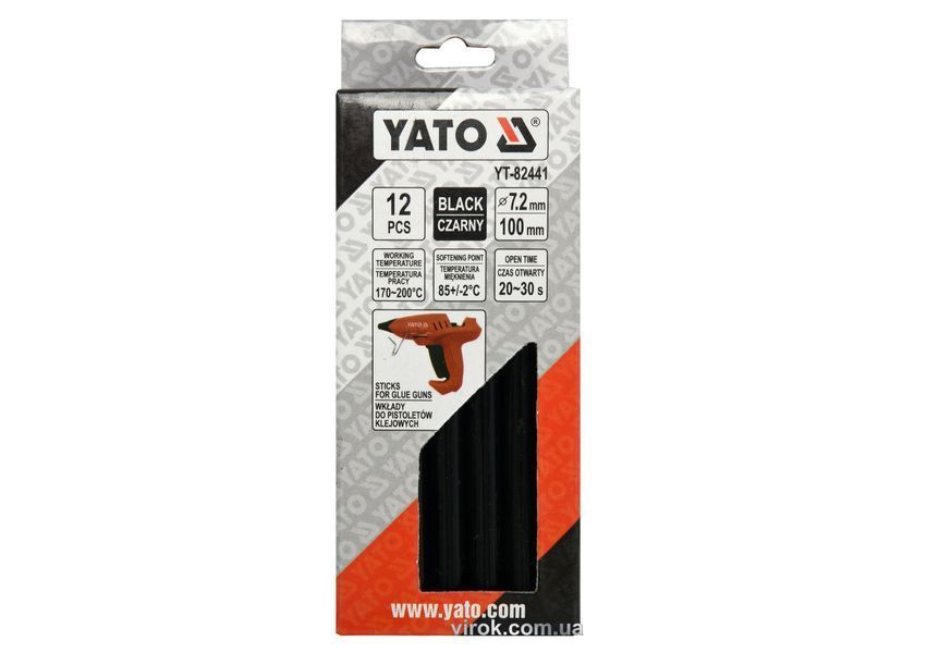 Стержні клейові чорні YATO 7.2 х 100 мм 12 шт  503994 купити в Україні