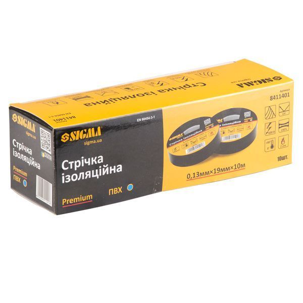 Стрічка ізоляційна ПВХ (синя) 0.13мм&times;19мм&times;10м Premium SIGMA (8411401)  289345 купити в Україні