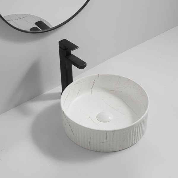 Раковина накладна Mixxus Premium WAVE-0102 MARBLE 370х370х130mm (MP6528)  257940 купити в Україні
