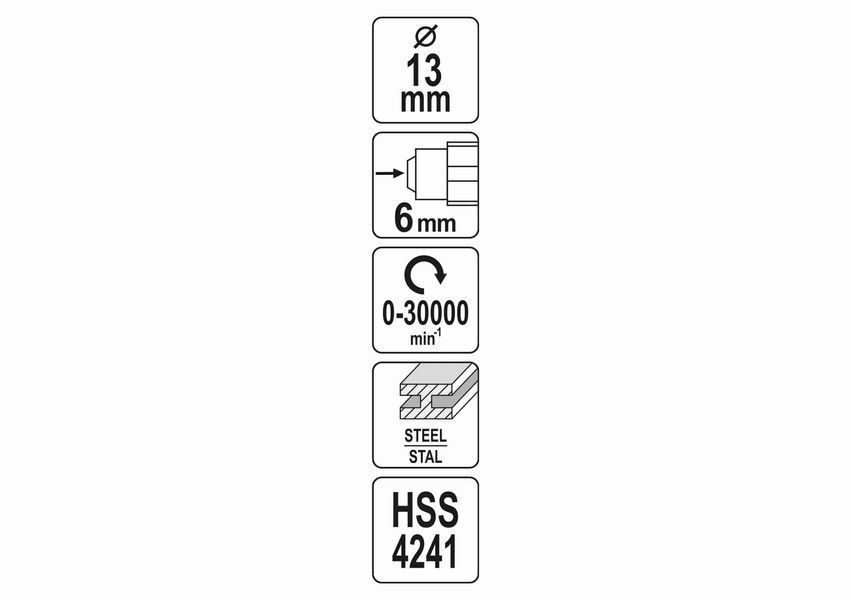 Фреза циліндрична по металу YATO &Oslash;13 x 25/55 мм HSS 4241 хвостовик- &Oslash;6 мм  506813 купити в Україні