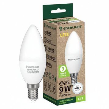 Лампа ЛЕД свічка 9W 4100K 800lm E14 С37 (2 роки) "ENERLIGHT"  486624 купити в Україні