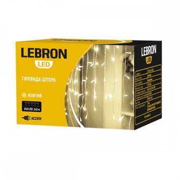 LED гірлянда LEBRON штора 2х2м, 240LED, жовта, IP20  316664 купити в Україні